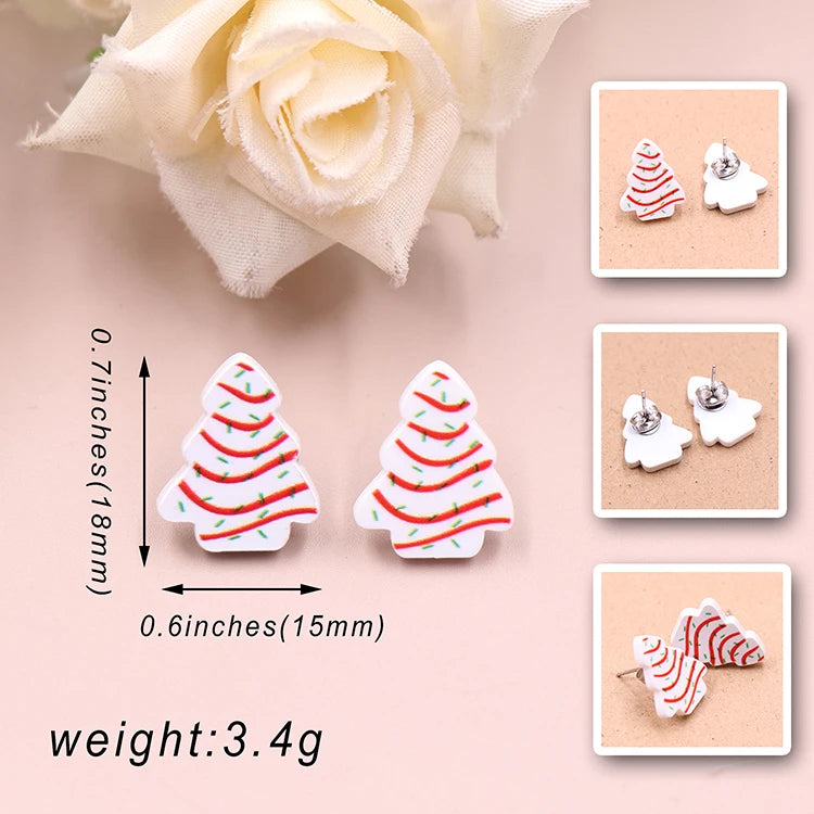Custom Santa Hats Tree Mouse Head Turkey Glitter Acrylic Christmas Stud Earrings Stainless Steel Jewelry Wholesale