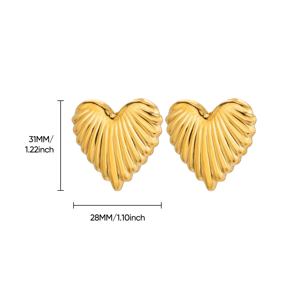Pendientes de tachuelas gruesos a rayas de corazón para mujer, de acero inoxidable, color dorado, para boda, estéticos, nuevos accesorios de joyería para mejores amigas