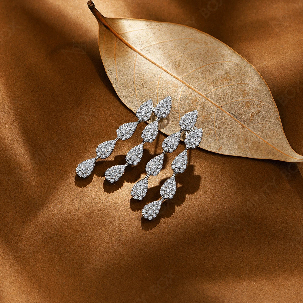 MINTYBOX Pendientes Colgantes de Moissanita con Diamante de Laboratorio S925 Plata 2.59ct para Mujer Chapados en Oro de 18k Diseño de Hojas Joyería de Boda