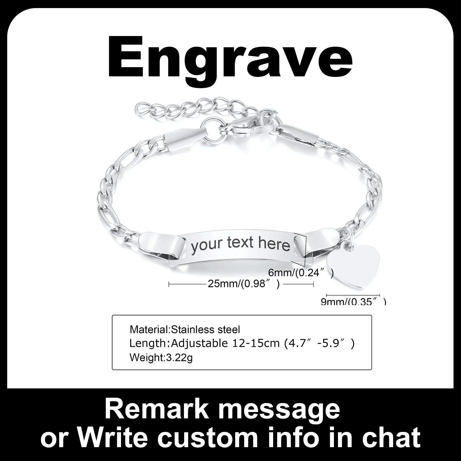 Personalisiertes Herz-Armband für kleine Mädchen/Jungen, gravierbares ID-Namensarmband, personalisiertes Edelstahlketten-Geburtstagsgeschenk