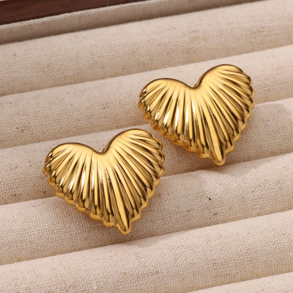 Pendientes de tachuelas gruesos a rayas de corazón para mujer, de acero inoxidable, color dorado, para boda, estéticos, nuevos accesorios de joyería para mejores amigas