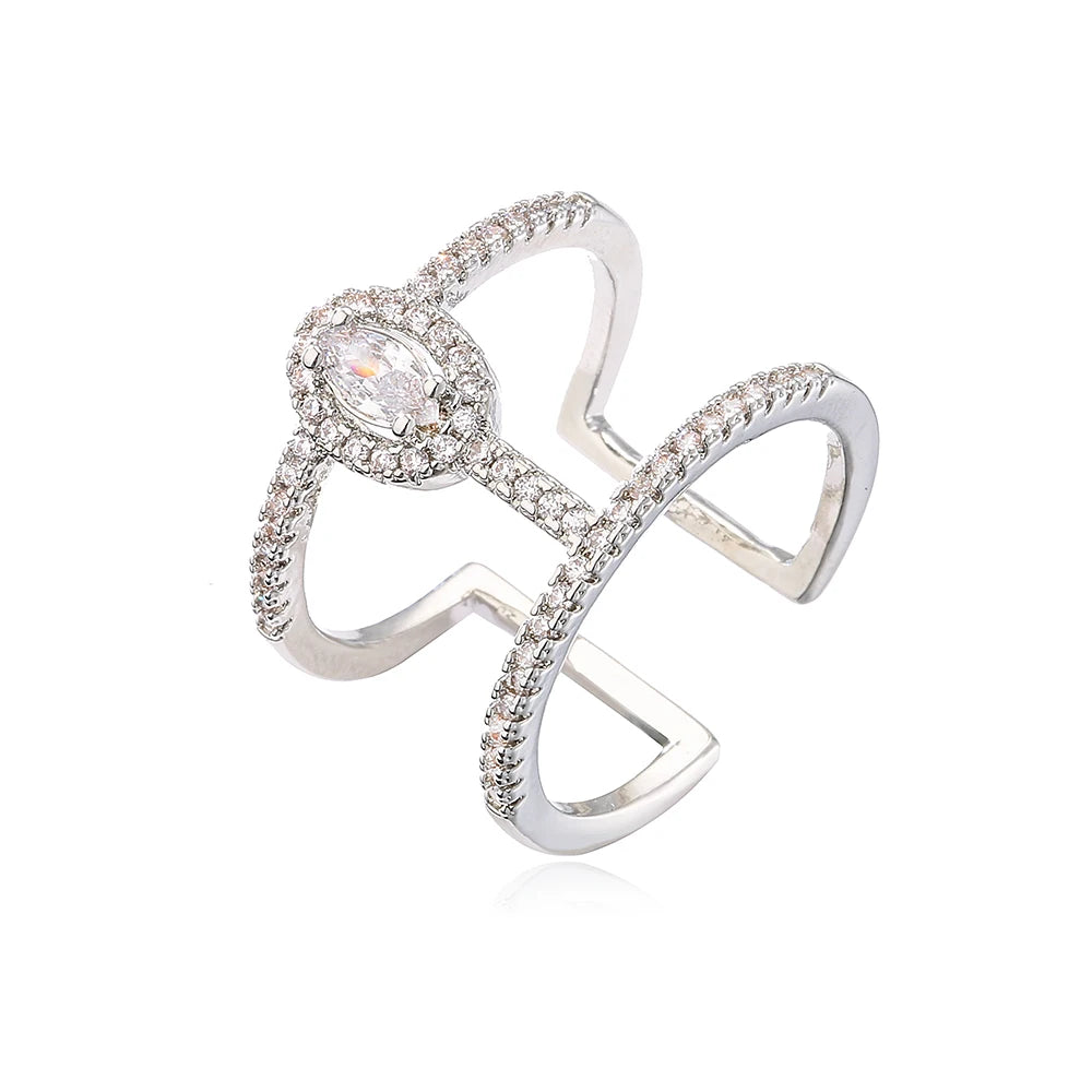 NEWBUY Fashion Goldfarbener Geometrischer Kupferring Damen Hochzeitsschmuck Heißer Verkauf AAA+ Zirkonia Fingerring Femme Bijoux