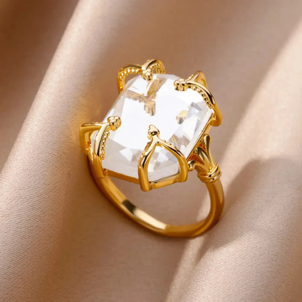 Goldfarbener Edelstahlring für Frauen Bunter Zirkonia Herz Öffnender verstellbarer Ring Modeschmuck Hochzeitsgeschenk