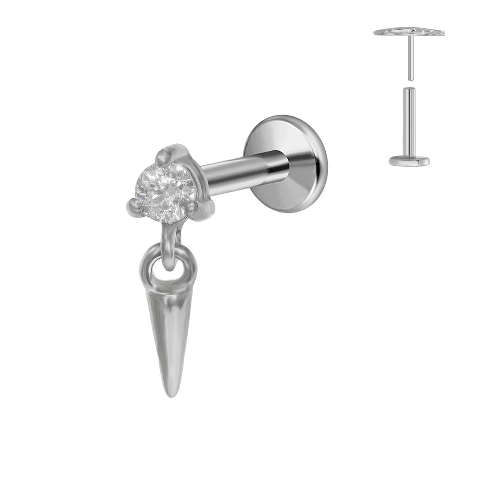 Pendiente de cartílago sin rosca con colgante de luna y estrella de titanio G23 para piercing labret con cono puntiagudo