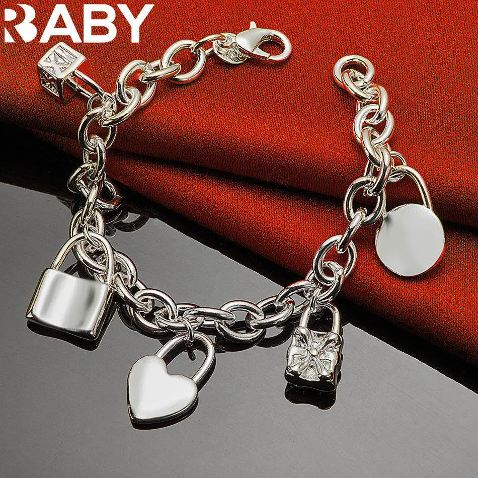 URBABY 925 Sterling Silber Schloss Anhänger Armbänder für Frauen Hochzeit Party Jahrestag Geschenk Mode Edler Schmuck