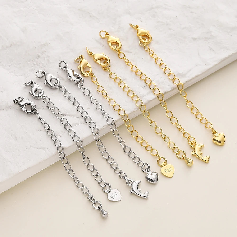 Paquete de 5/10 unidades de cadena de extensión de latón chapado en oro de 14/18 quilates con cierre de mosquetón para fabricación de joyas de bricolaje