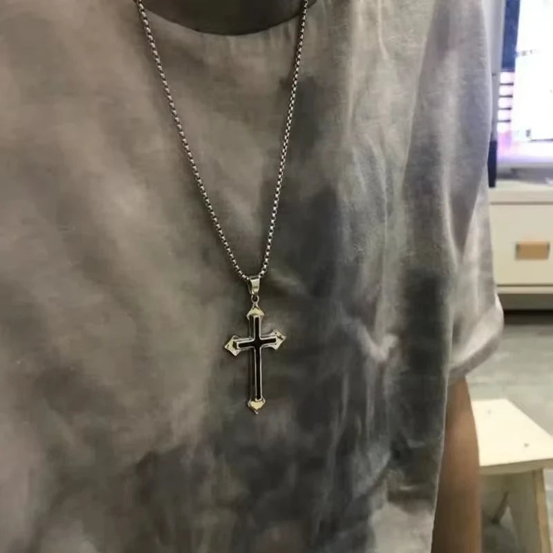 Cross Pendant Gold/Silver Plated Necklace Stainless Steel Link Chain Charm Choker Statement Men Jewelry Accessories Gifts