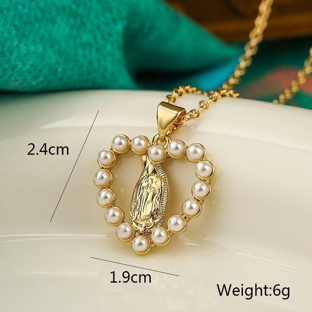 NEWBUY High Quality Women's Religious Jewelry Copper CZ Zircon Inlay Virgin Mary Pendant Stainless Steel Chain Necklace