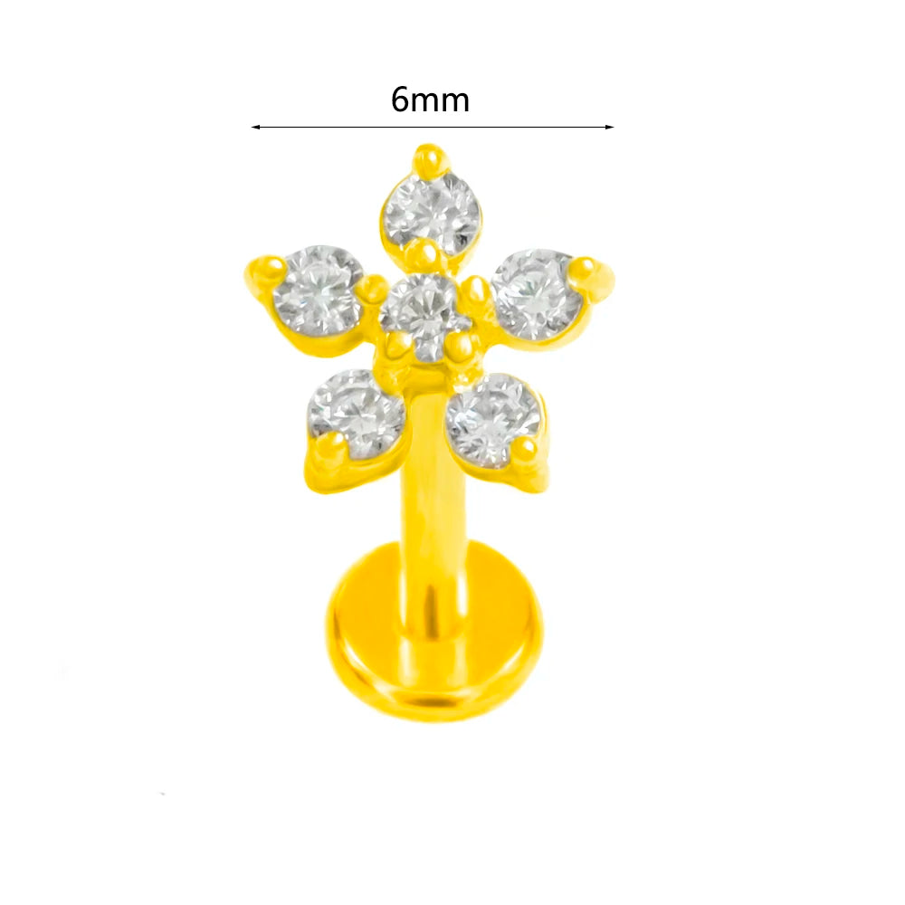 100 % 316L Chirurgischer Edelstahl Blumen Labret Piercing Schmetterling Biene Tragus Schlange Knorpel Helix Flat Back CZ Ohrringe Körperschmuck