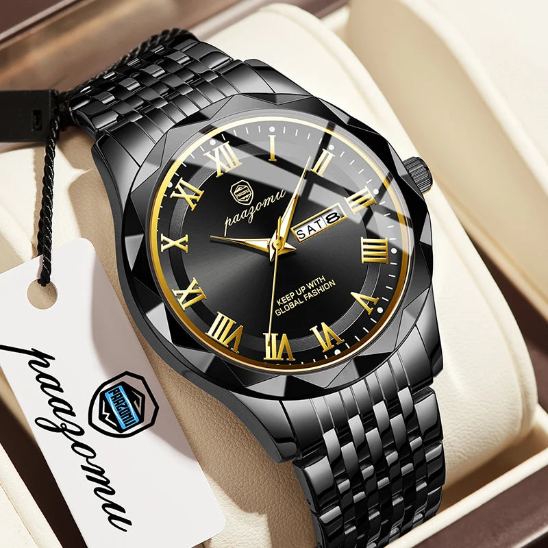 PAAZOMU Top Original Reloj de Hombre Impermeable Luminoso con Fecha Rectangular Reloj de Pulsera para Hombre Malla de Acero Inoxidable Relojes de Cuarzo para Hombre