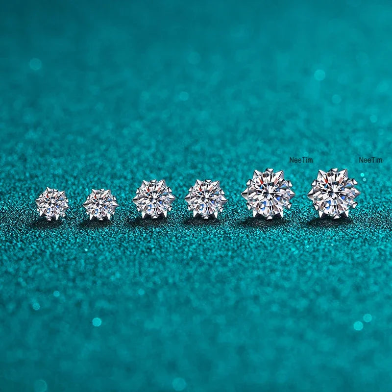 NeeTim Pendientes de moissanita de 0,3-2 ct, diamantes de laboratorio, plata de ley 925 con baño de oro, pendientes de copo de nieve, joyería de boda