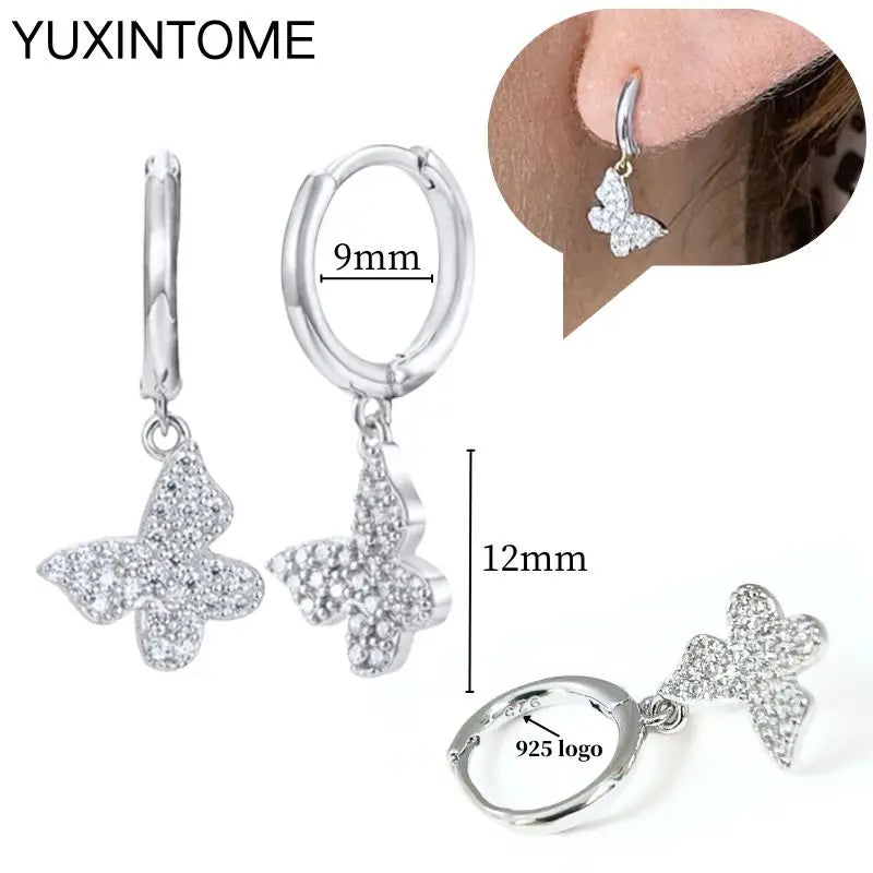 925 Sterling Silber Ohrnadel Mode Creolen Weiße Kristall Luxus Damen Silberohrringe Hochzeit Damenschmuck Geschenk