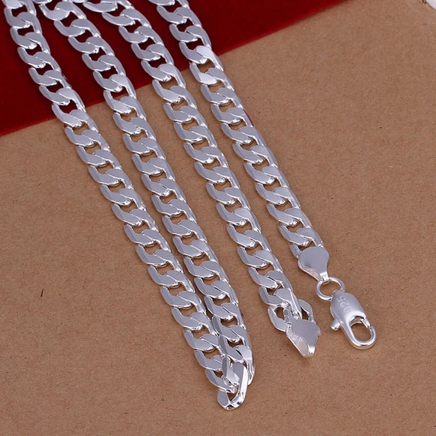 Exquisito collar de plata fina 925, noble, lujoso, encantador, a la moda, de 6 mm, cadena sólida de boda para hombre, joyería para mujer.
