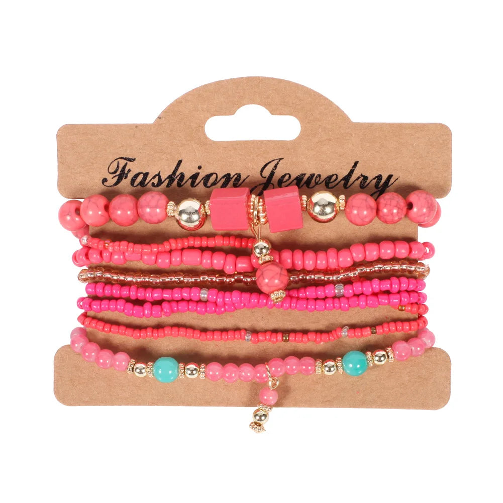 Böhmisches handgefertigtes Perlenarmband-Set für Damen Sommer Bunte Perlenketten-Armreif Mädchen Boho Schmuckzubehör
