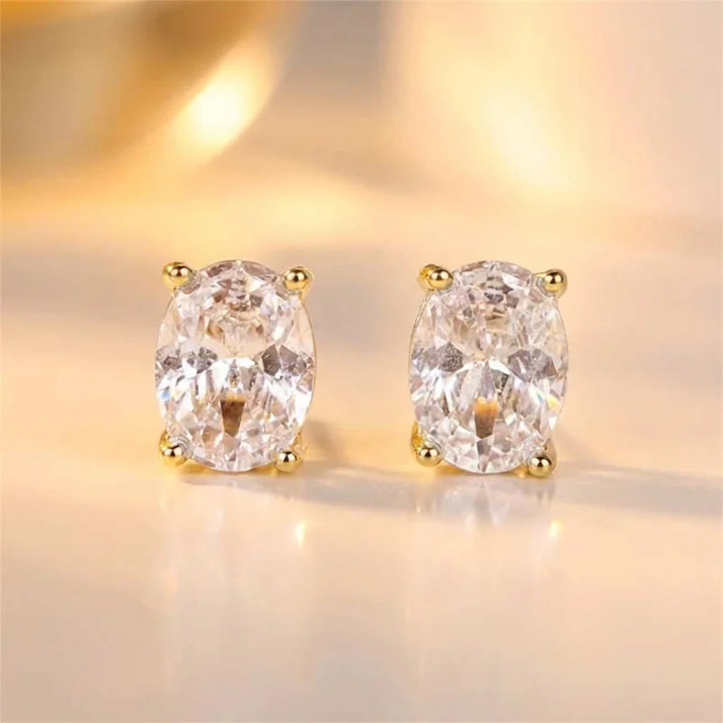 925 Sterling Silber Trendy Funkelnde Zirkon Ovale Ohrstecker für Frauen Geschenk Party Edler Schmuck Geschenk