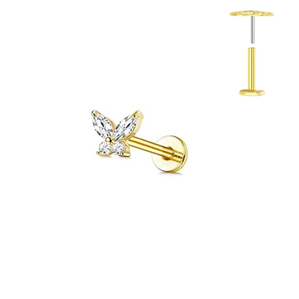 G23 Flores de titanio Labret de empuje 16G 18G 20G Piercing de mariposa para labios sin rosca con forma de gota de agua, arete para tragus, joyería corporal