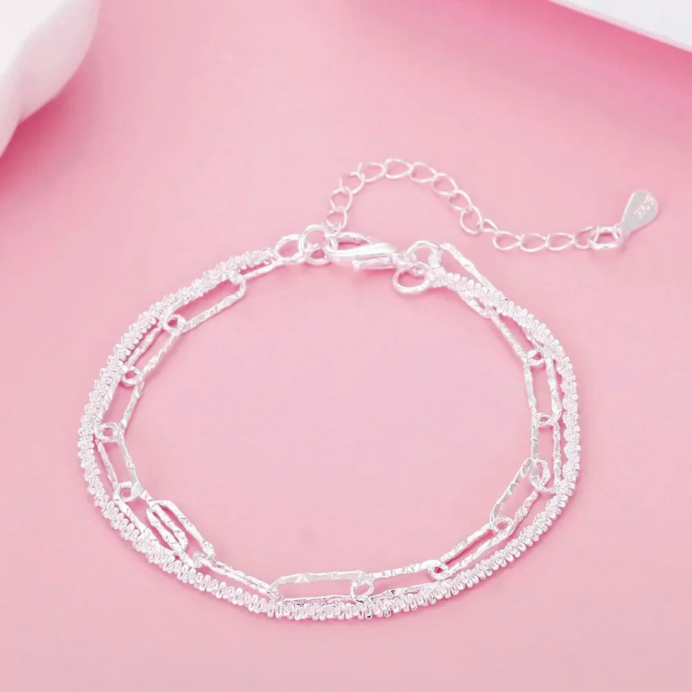 Edles 925er Sterlingsilber Quadratisches Massives Kettenarmband für Frauen Männer Charm Party Geschenk Hochzeit Modeschmuck Kostenloser Versand