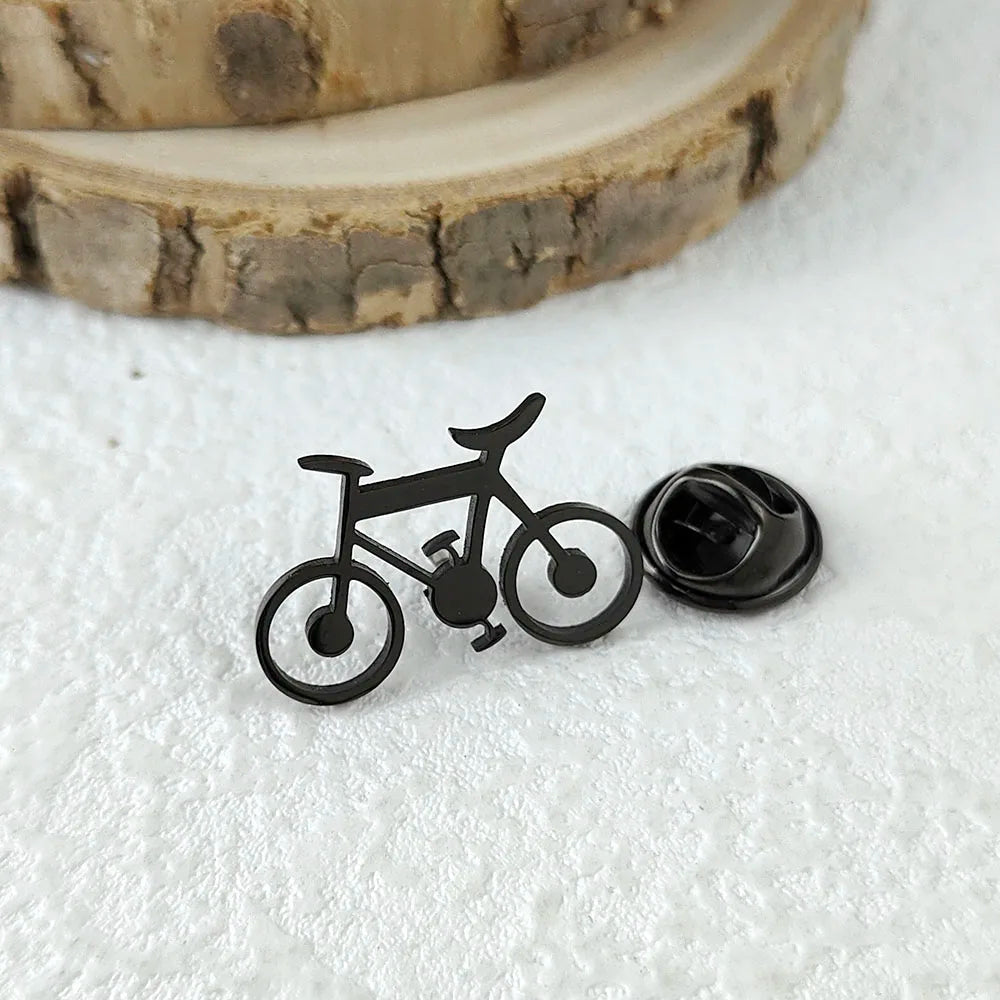 New punk style bicycle hollow stainless steel gold-plated badge, suit lapel pin waterproof black, men's brooch set