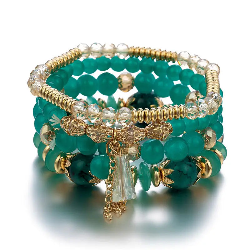 4 Stück neue Quasten-Charm-Perlen-Armband-Set für Frauen Bunt Glasperlenkette Armreif Weiblicher böhmischer Schmuck