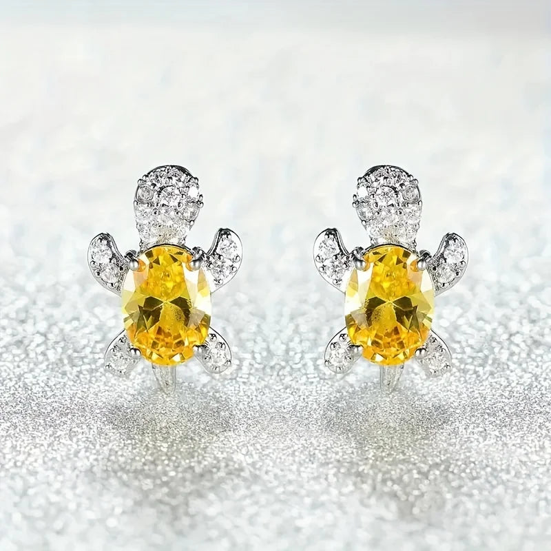 1 Paar S925 Silber süße Schildkröten-Ohrringe mit mehreren Farben zur Auswahl, Schmuck Weihnachtsgeschenk für Frauen