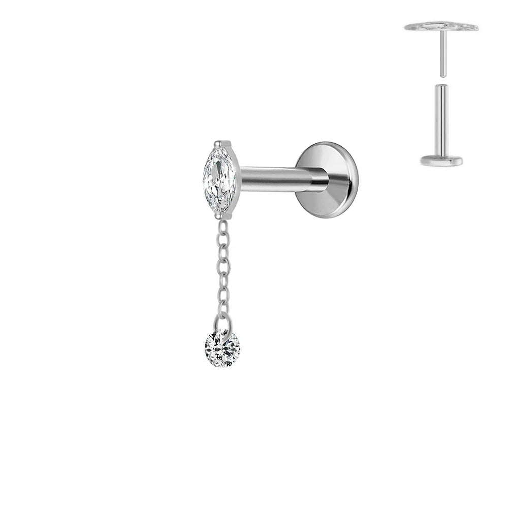 ASTM F136 G23 Titan Horse Eye Zirkon Krone Quaste Piercing Flacher Ohrring Knorpelkette Push-In Labret Stecker
