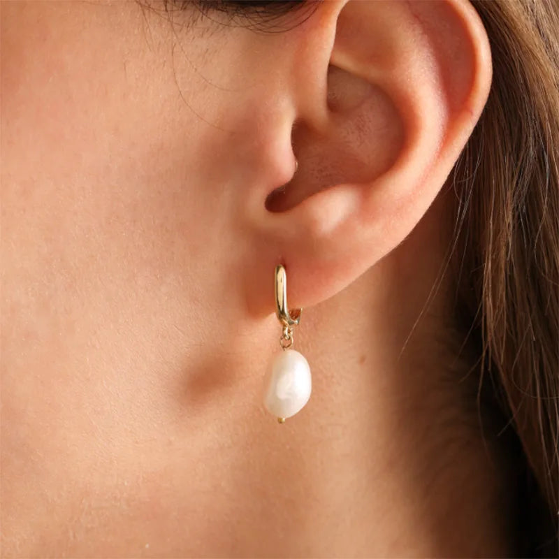 Natürliche Zirkon-Perlenohrringe für Frauen, vergoldet, Edelstahl, geometrische Creolen mit Perlen, Hochzeit, Brautjungfern, Schmuckgeschenk
