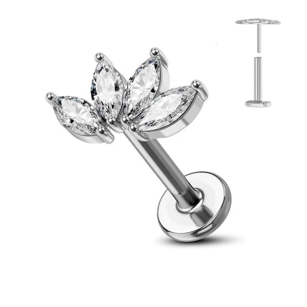 ASTM F136 G23 Titan Blume Threadless Ohrring Piercing Blütenblätter Blatt Herz Schmetterling Pin Daith Conch Push-in Labret Stecker