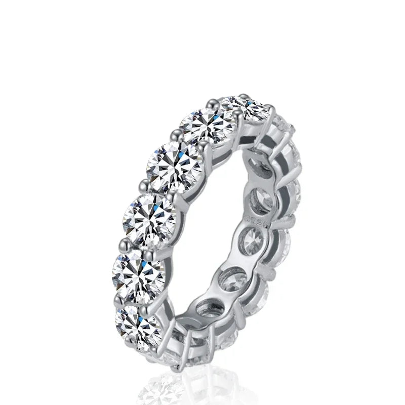 Anillo NeeTim de 5 mm con moissanita completa para mujer, boda, anillos de plata de ley 925, compromiso con diamante de laboratorio, banda eterna, joyería fina