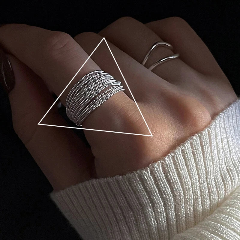 VENTFILLE Anillo de plata de ley 925 con diseño de gotas de agua irregulares, estilo retro simple, hecho a mano, para mujer