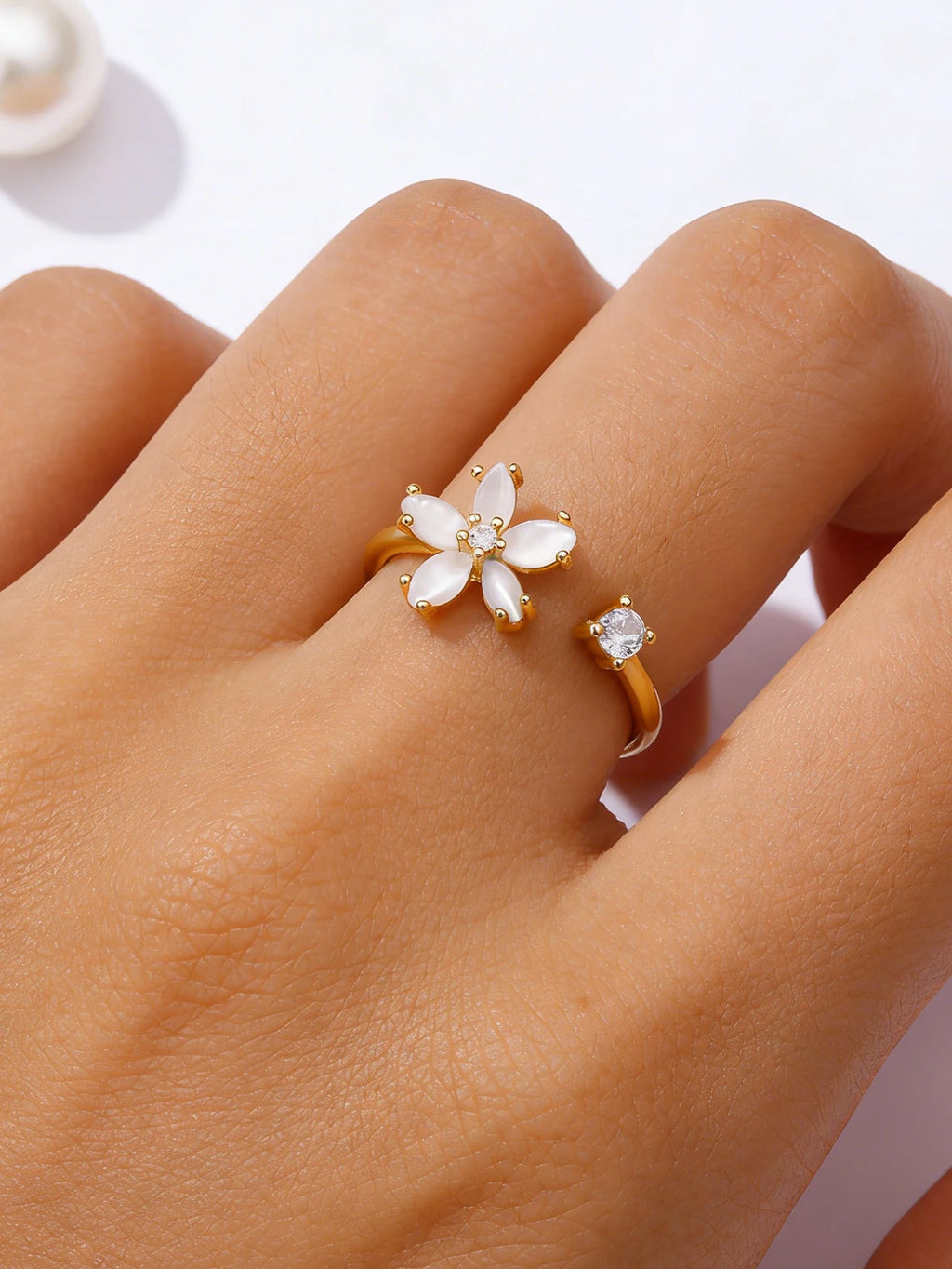 Anillos de flor de ópalo para mujer, circonita cúbica, anillo de acero inoxidable abierto, joyería estética floral de boda, anillos mujer