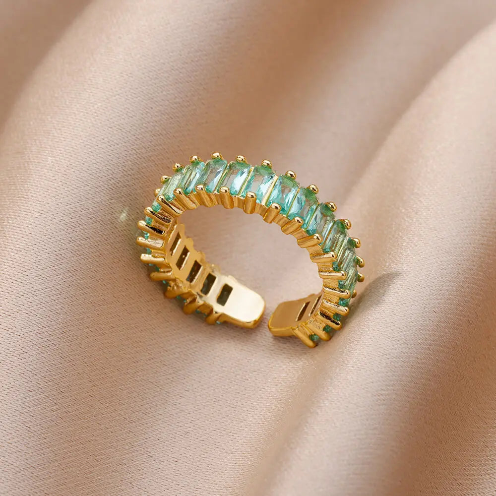 Winzige grüne Zirkon-Rundringe für Frauen, geometrischer Edelstahlring, luxuriöser Hochzeits-Weihnachtsschmuck, Geschenk, kostenloser Versand