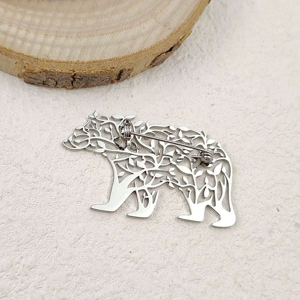 Creative punk style hollow polar bear stainless steel gold-plated 18K brooch, black suit accessories, wedding matching set