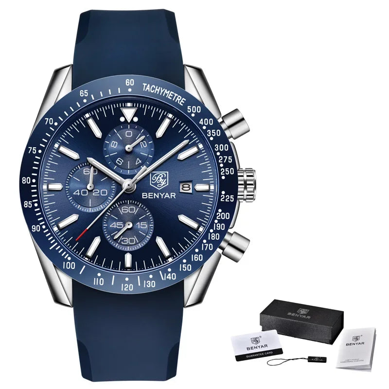 Reloj de hombre BENYAR, de marca superior de lujo, totalmente de acero, con movimiento de cuarzo para negocios, informal, impermeable, deportivo, Relogio Masculino