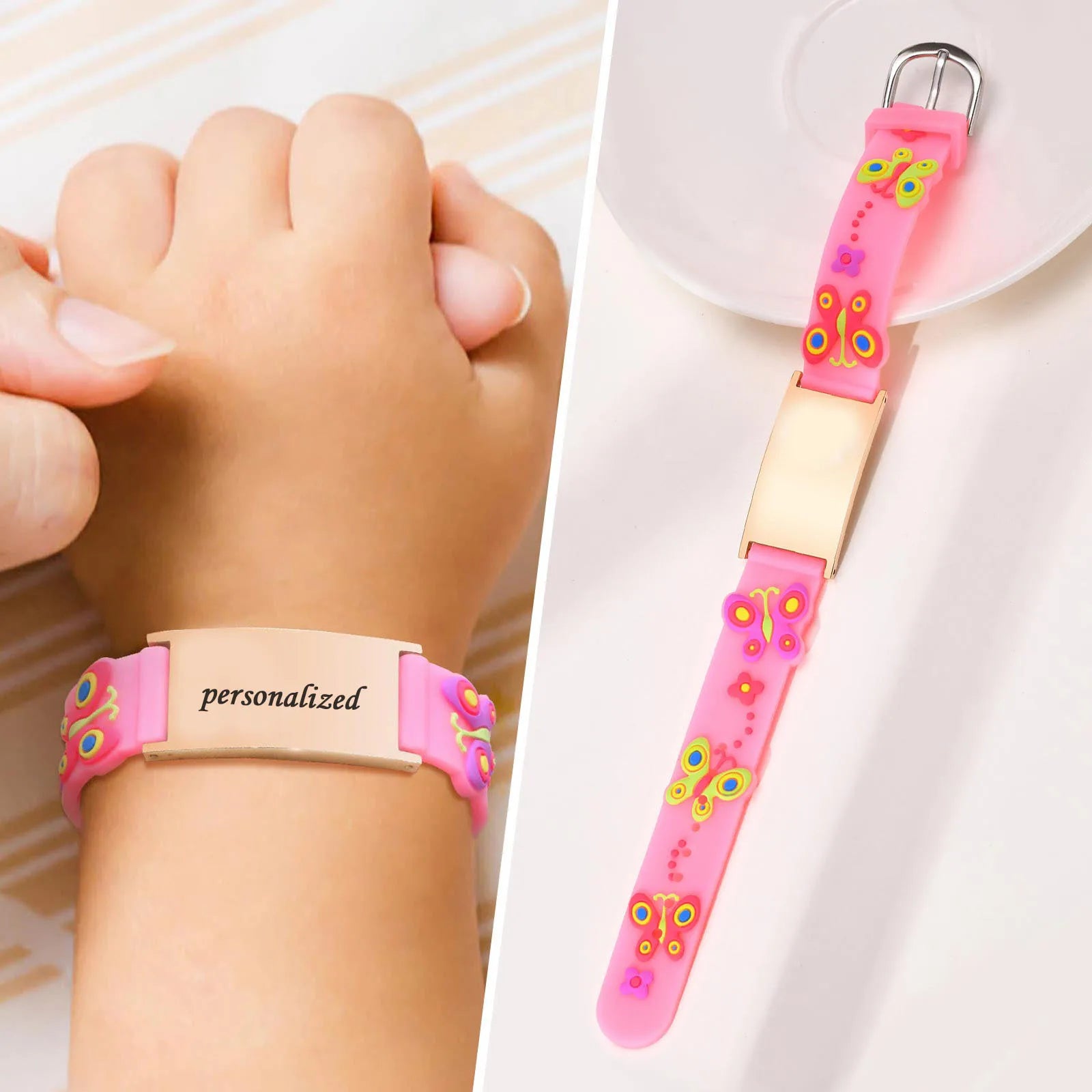 Personalisiertes Ausweiskettchen für kleine Mädchen und Jungen, Silikonarmband verstellbar, Gravierte Zitate Inspirierendes Geschenk