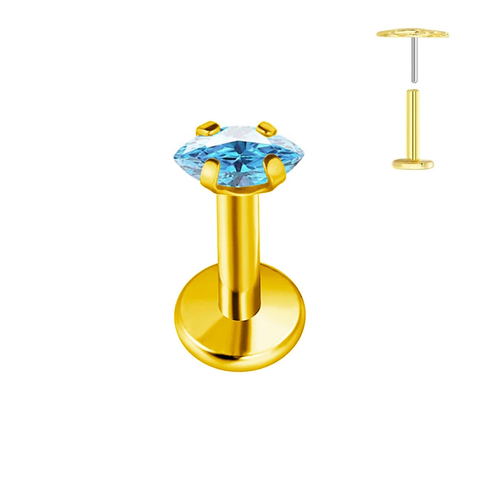 100 % G23 Titan Horse Eyes CZ Labret Piercing Push-in Multicolor Tragus Ohrstecker Gewindelos Knorpel Körperschmuck
