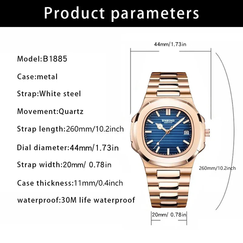 Nuevos relojes de pulsera de cuarzo de moda casual para negocios, reloj de oro rosa para hombres, reloj de lujo, relojes automáticos para hombres, reloj masculino negro
