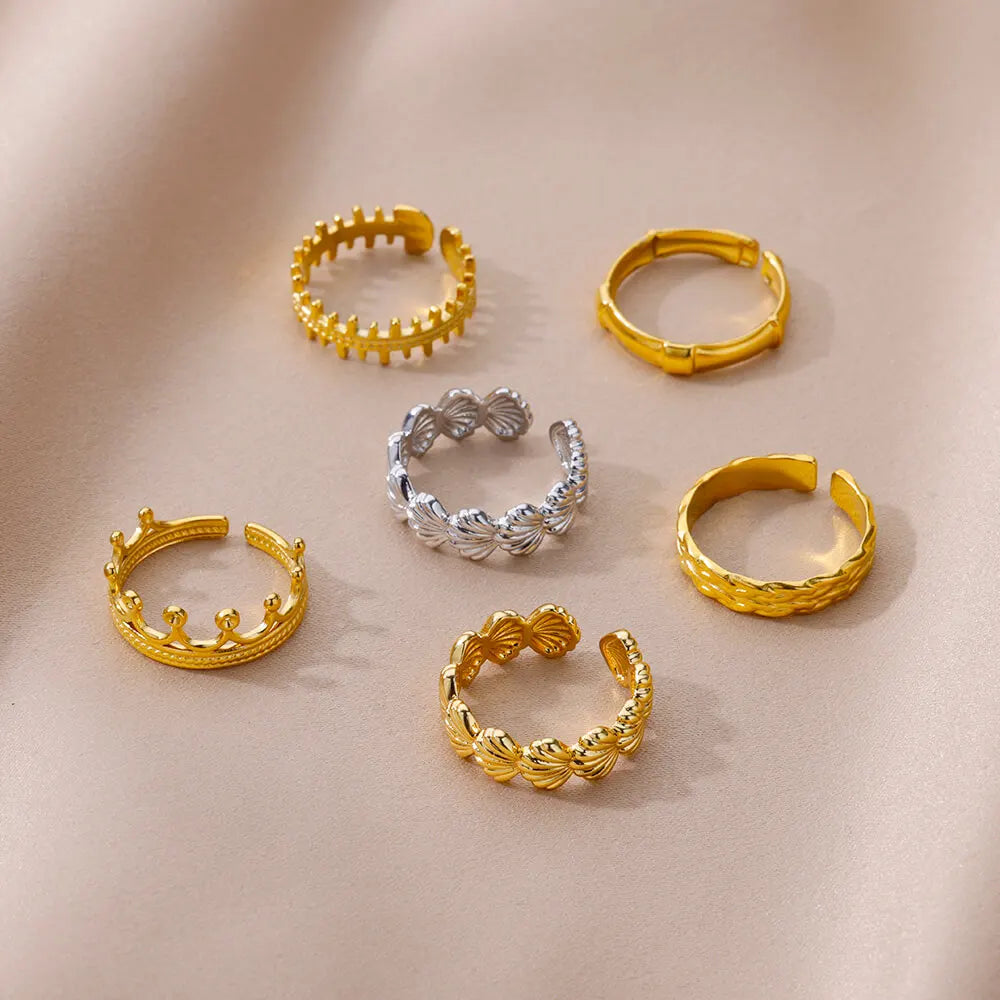 Muschelringe für Frauen, vergoldete Edelstahlringe, klobige Hochzeits-Statement-Schmuck-Muschelringe, Trendgeschenk Anillos