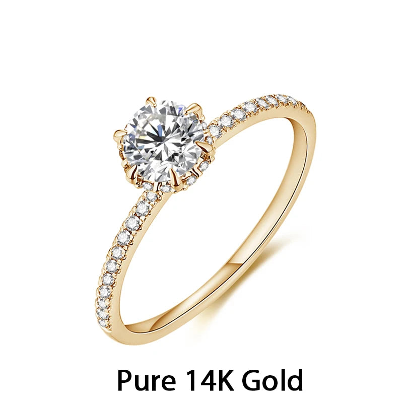 MINTYBOX 14K Gelbgold D Color Moissanit Ringe für Frauen Handgefertigt 6.5mm Reiner 10K Runder Verlobungsring Geschenk Edler Schmuck