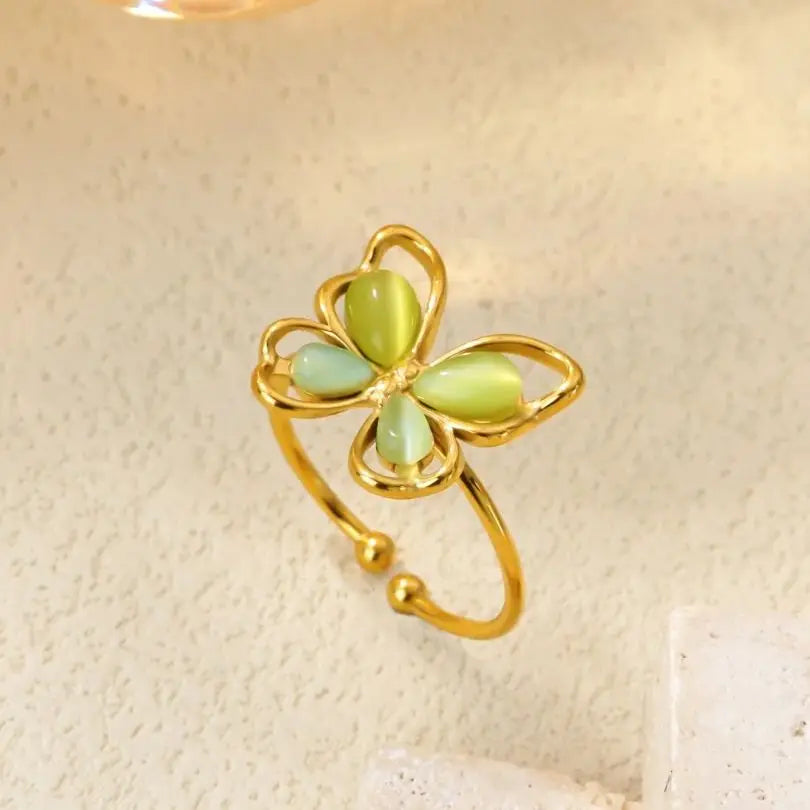 Beliebte Schmetterlingsringe für Damen, goldfarben, Edelstahl, geometrischer Öffnungs-Fingerring, ästhetischer Hochzeits-Weihnachtsschmuck