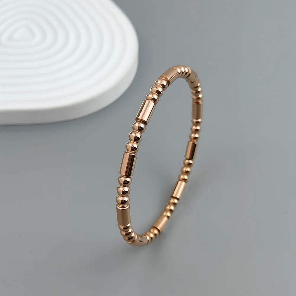 Neues Edelstahlkugelperlenarmband vergoldet, klassisches O-förmiges Silberarmband für Damen, Hochzeitsschmuck