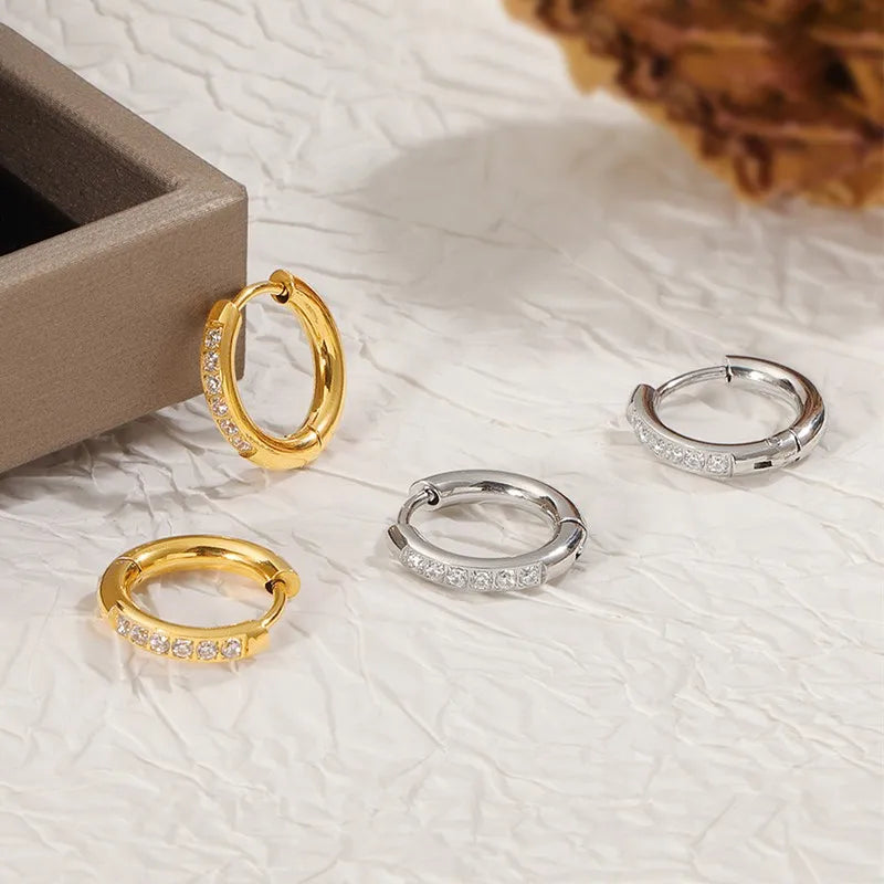 Edelstahl Pave CZ Huggie Creolen für Damen und Herren