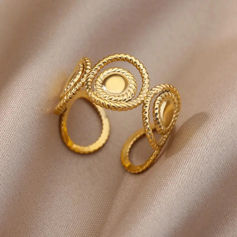 Edelstahl Blumenringe für Frauen Goldfarbe Muschel Seestern Mehrschichtiger Aushöhlungsring Modeschmuck Hochzeitsgeschenke