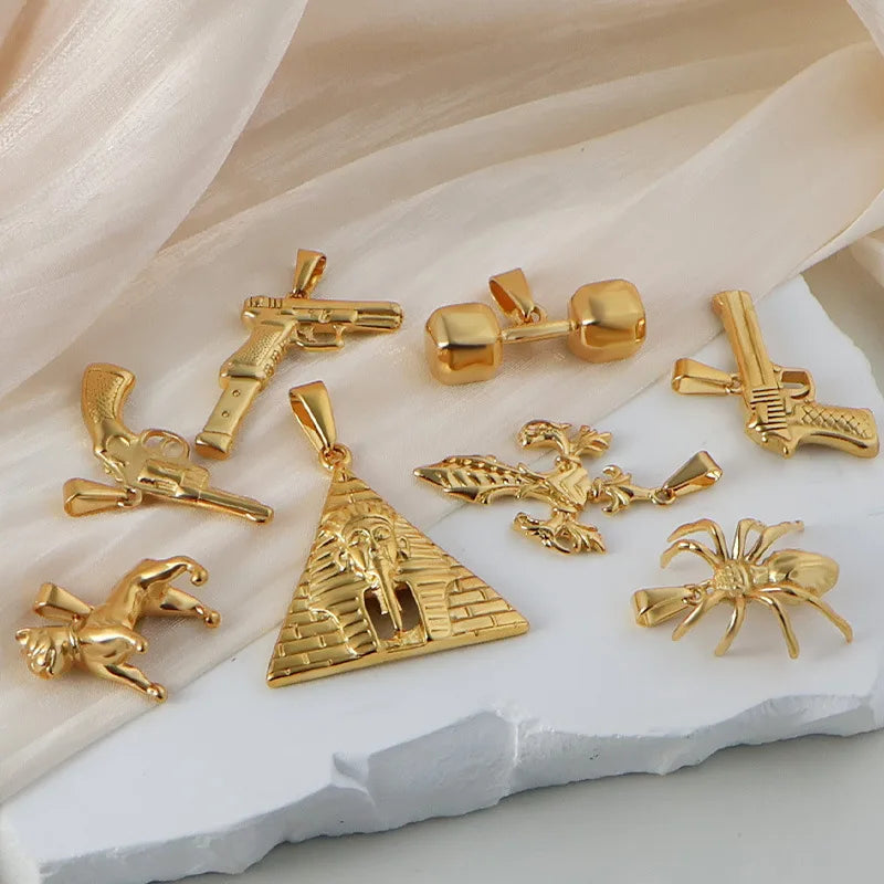 Chapado en Oro de 18k Acero Inoxidable 316l Vintage Pirámide Faraón Pistola Barra Colgante Dije - Joyería Unisex de Moda