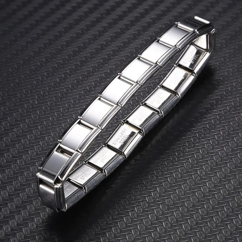 9 mm breite Edelstahlarmbänder, einfacher, trendiger Stil, Alltagsoutfit, silberfarbenes Charm-Armband für Damen, Party, Unisex-Stil