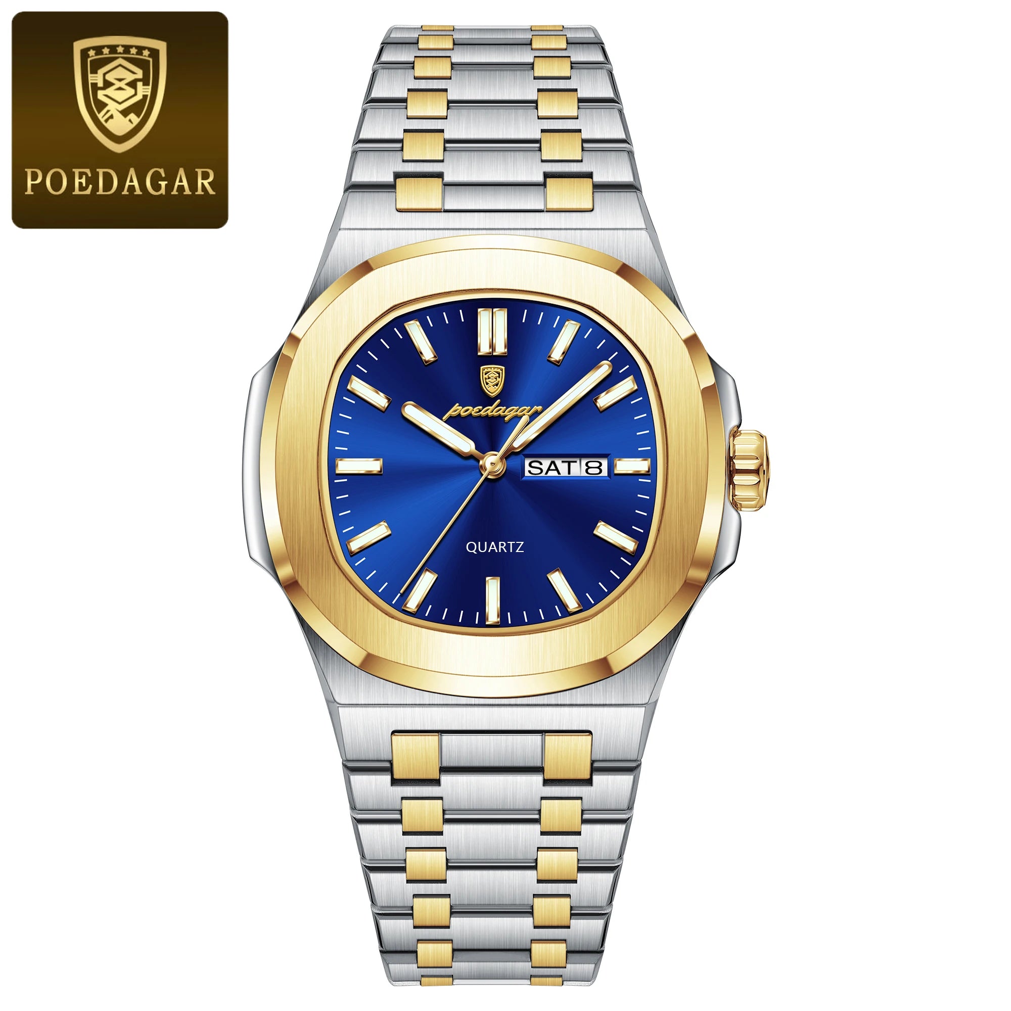 POEDAGAR Reloj de Pulsera Casual de Moda para Hombres Fecha y Día Acero Inoxidable Reloj de Hombre Luminoso Impermeable Lujo Cuarzo Relojes de Hombre+Caja