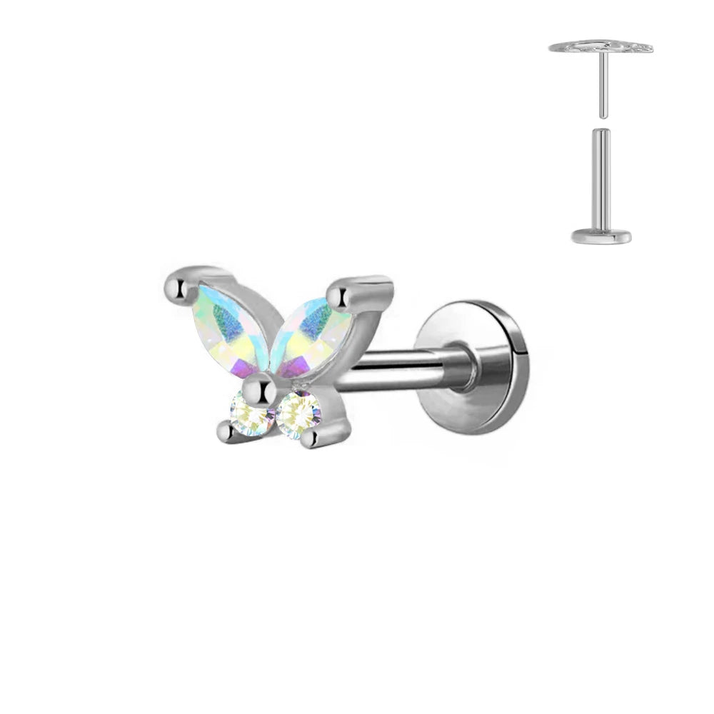 ASTM F136 G23 Titan Blumen Anhänger Labret Threadless Piercing Schmetterling Push-in Lippenstecker Daith Conch Ohrring 16G 18G 20G