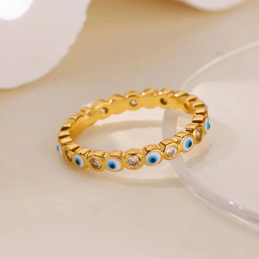 Zirkon Böser Blick Ringe für Frauen Goldfarben Edelstahl Böser Blick Fingerring Glücklich Ästhetisch Türkischer Wasserdichter Schmuck Geschenk