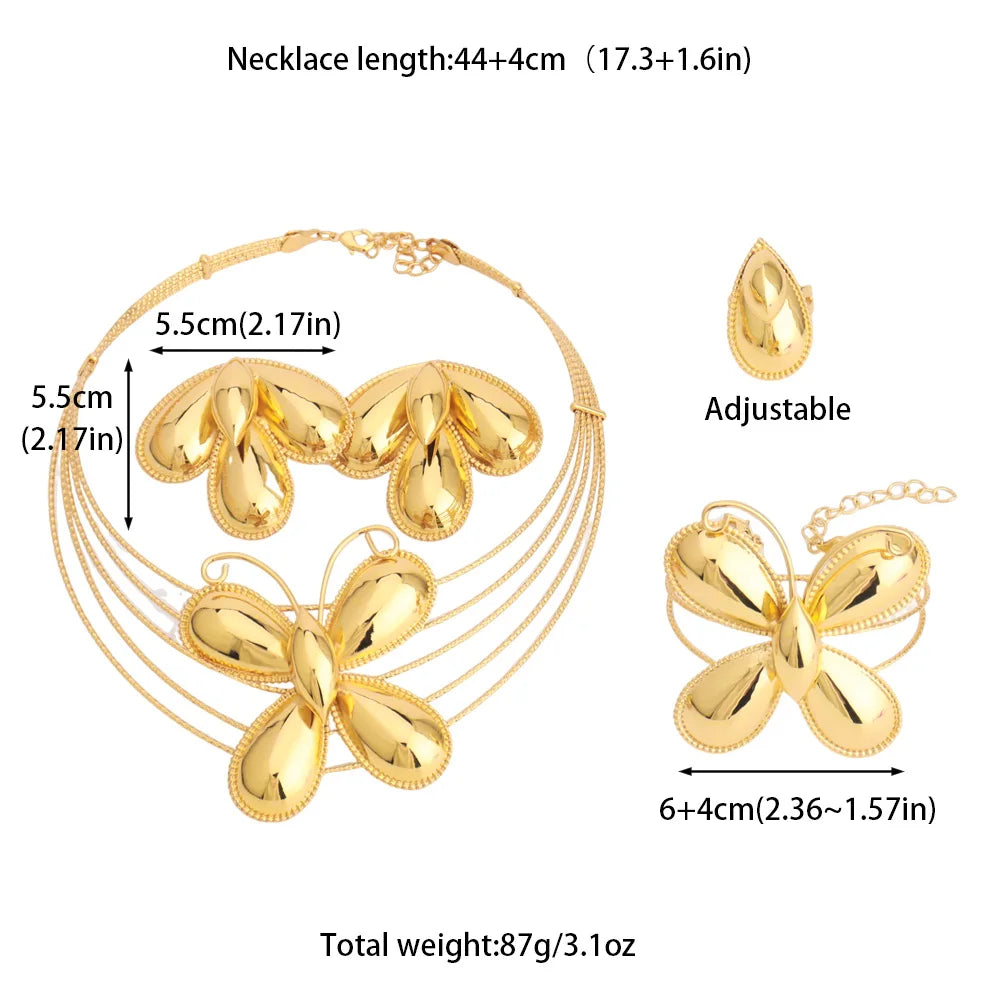 Dubai Luxuriöser Schmuck 4-teiliges Damen-Mode-Set mit trendigen Blumenohrringen, Anhängerkette, Armband, vergoldeter Schmuck, Partygeschenke