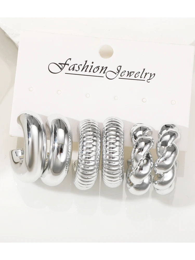 12-teiliges Set klassische Mode Twist C-Form Tropfen-Design Damen goldfarbene Ohrringe für Alltag, Arbeit und Party-Outfits 2024