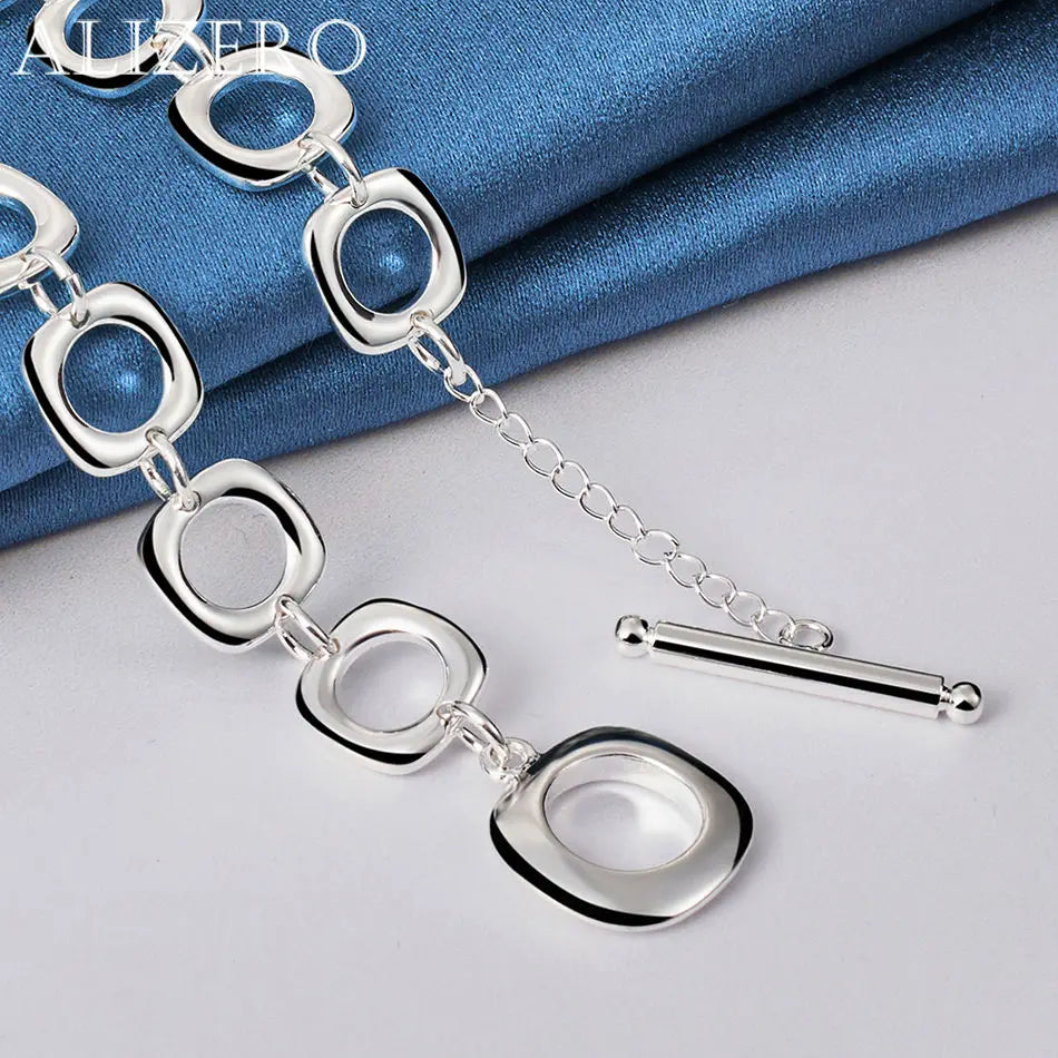 ALIZERO Collar de plata de ley 925 de 20 pulgadas con cadena de eslabones cuadrados para mujeres y hombres, joyería de moda para bodas y fiestas, regalos